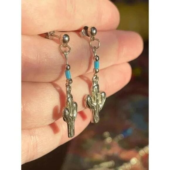 Cactus Desert Life Charm Dangle Earrings – Boho Southwestern Jewelry - Picture 4 of 5